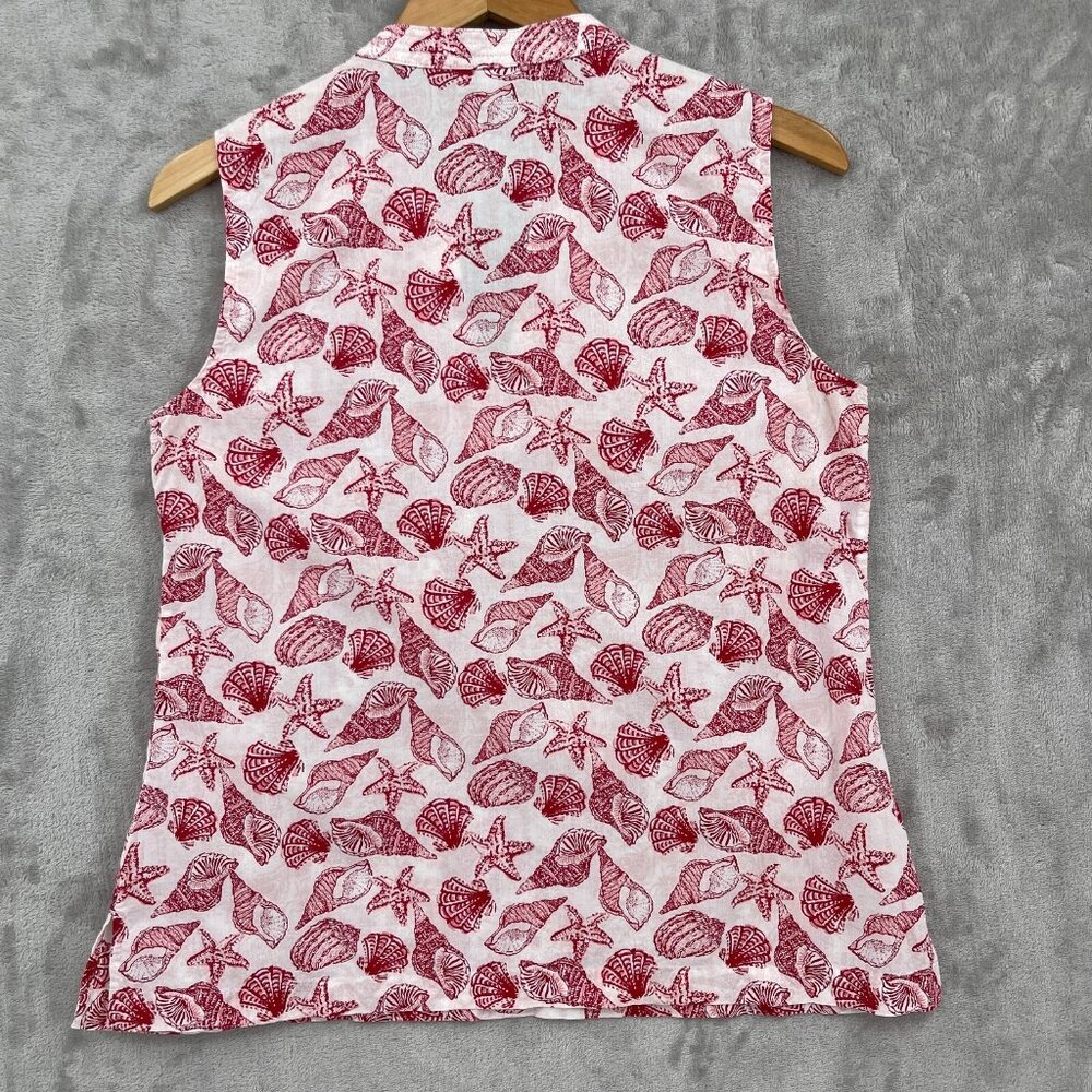 Talbots Sea Shell Print Nautical Beach Cotton Sleeveless Blouse Top - Picture 4 of 8